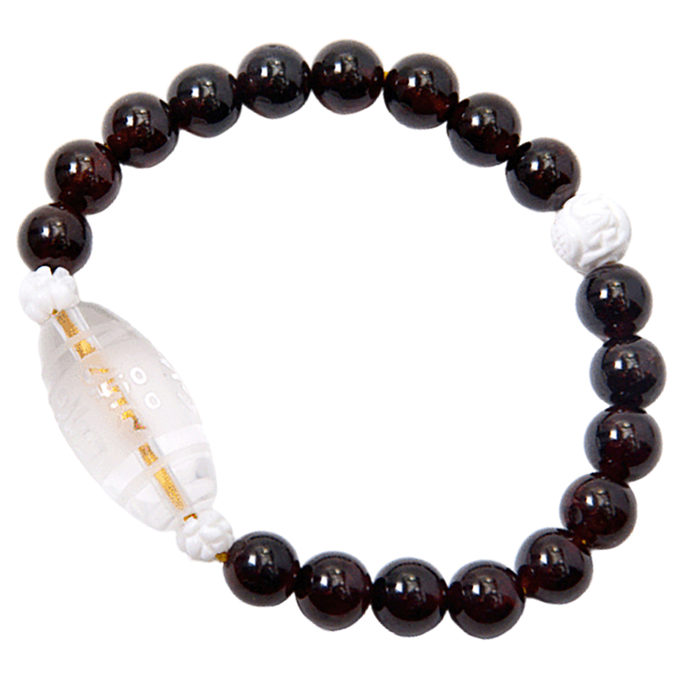 水晶{六字真言}& 紅石榴石手珠8mm【十方】121989