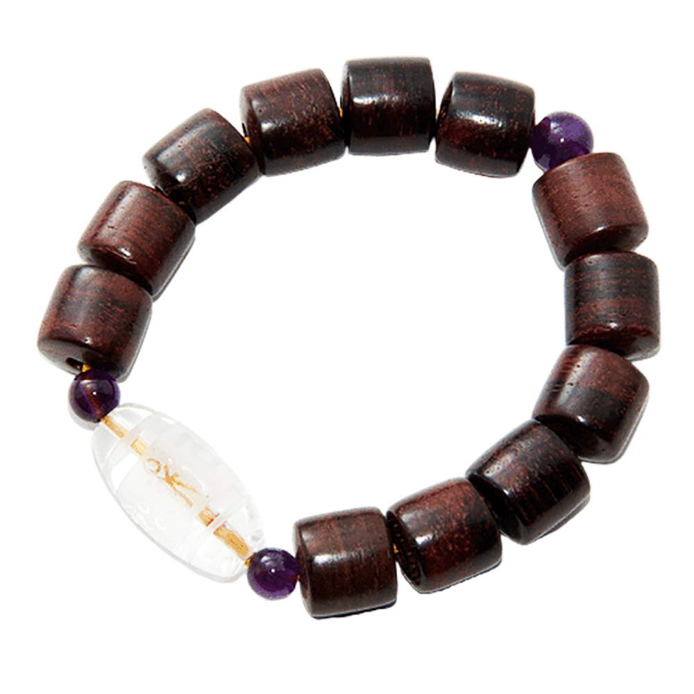 六字真言{水晶}&紫檀輪型手珠12mm【十方】122184