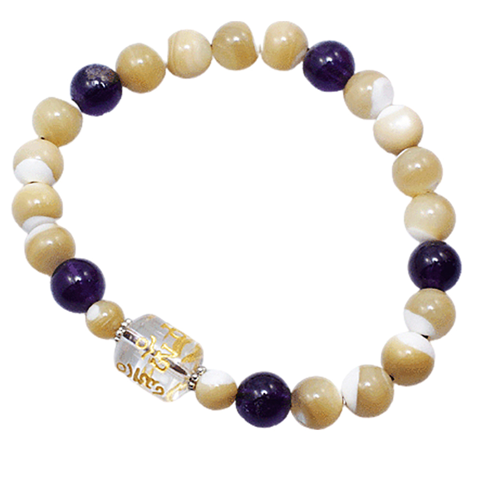 水晶{六字真言}&珍珠貝手珠8mm【十方】121095