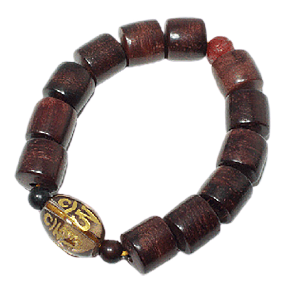 六字真言{茶晶}&紫檀輪型手珠12mm【十方】122175