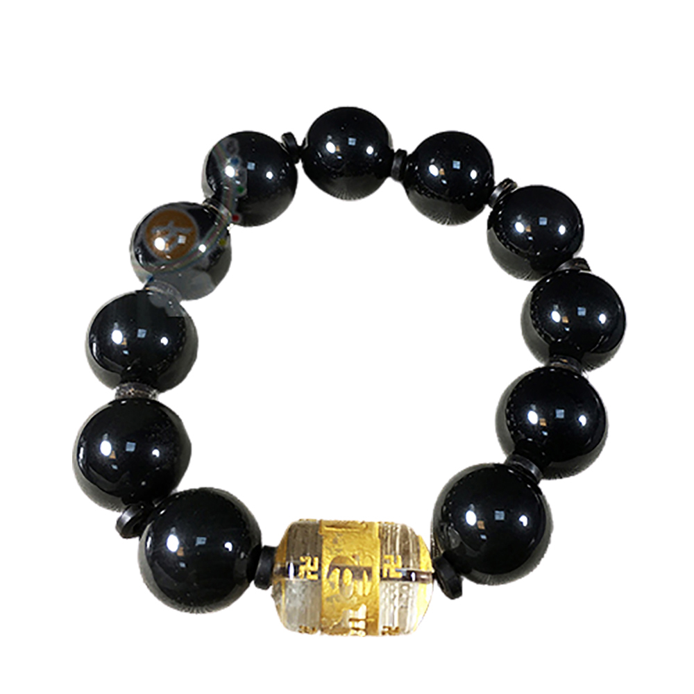 六字真言{水晶}黑曜岩手珠16mm【十方】125147