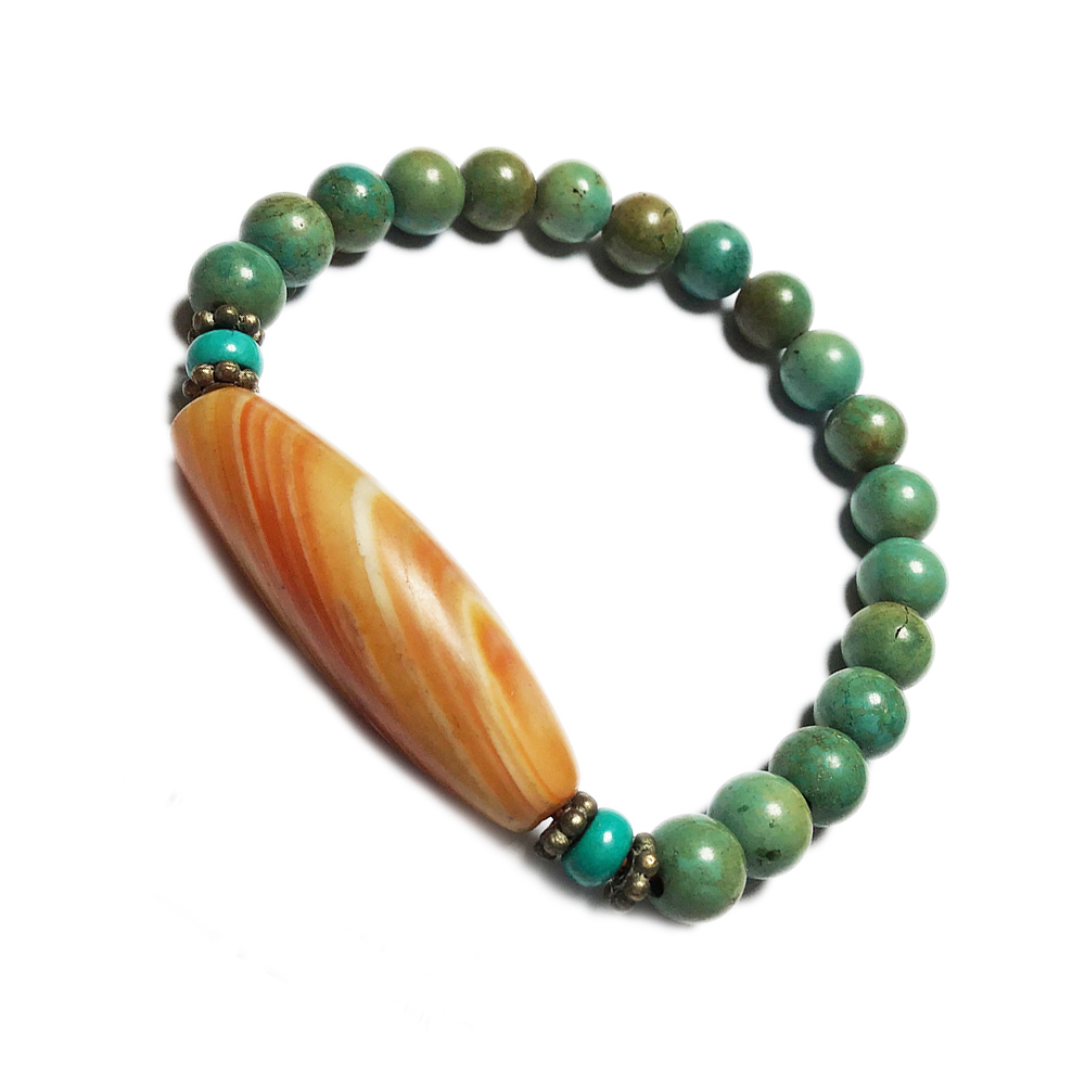 紅玉髓天珠&綠松石手珠8mm【十方】126109