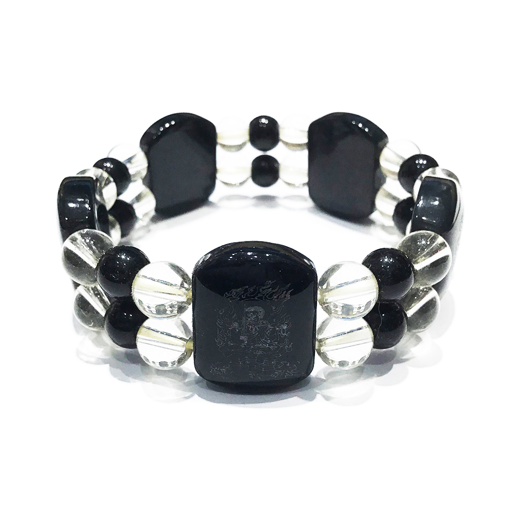 不動明王{黑曜岩}&水晶手珠【十方】123420