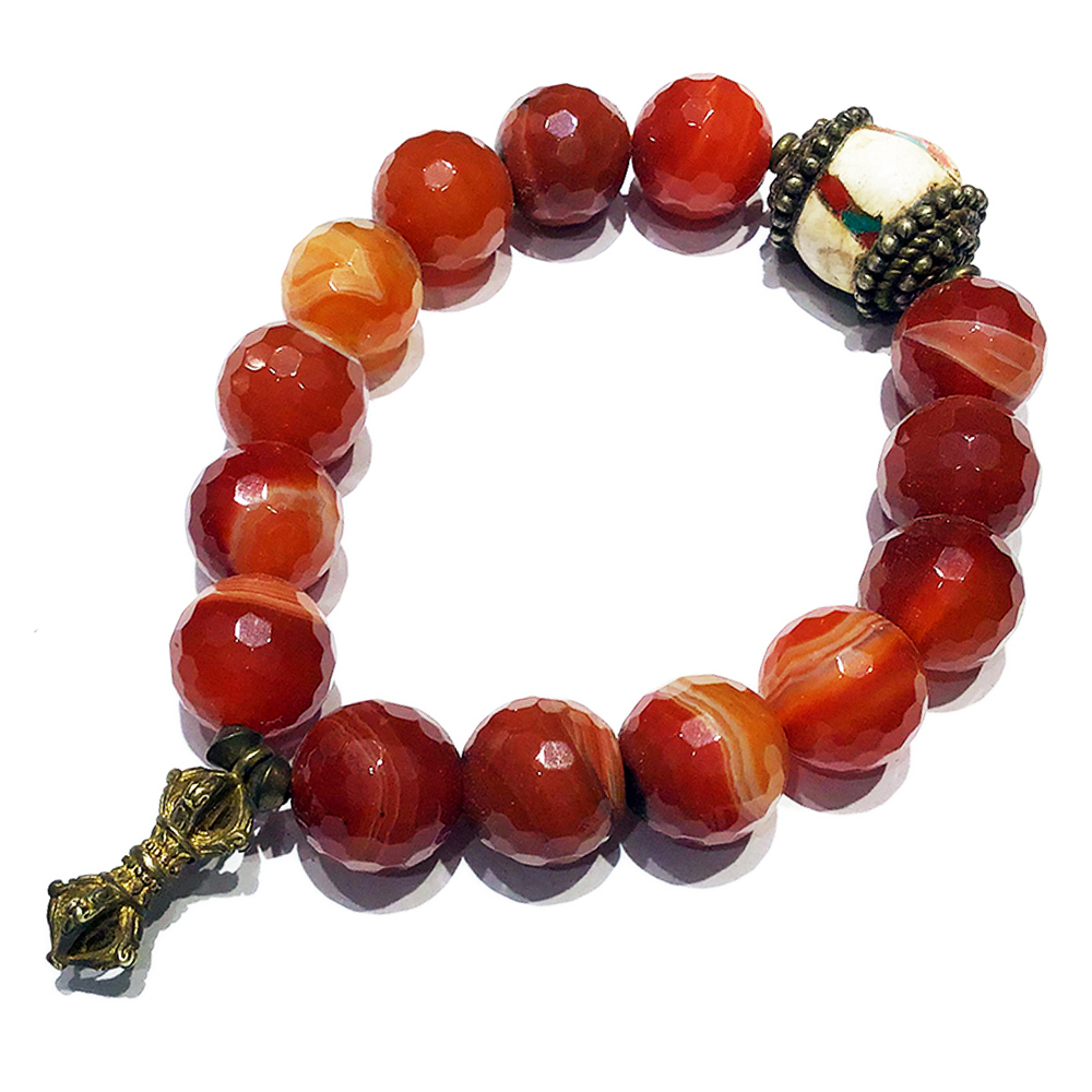 老硨磲&紅玉髓{晶鑽}手鍊14mm【十方】128396