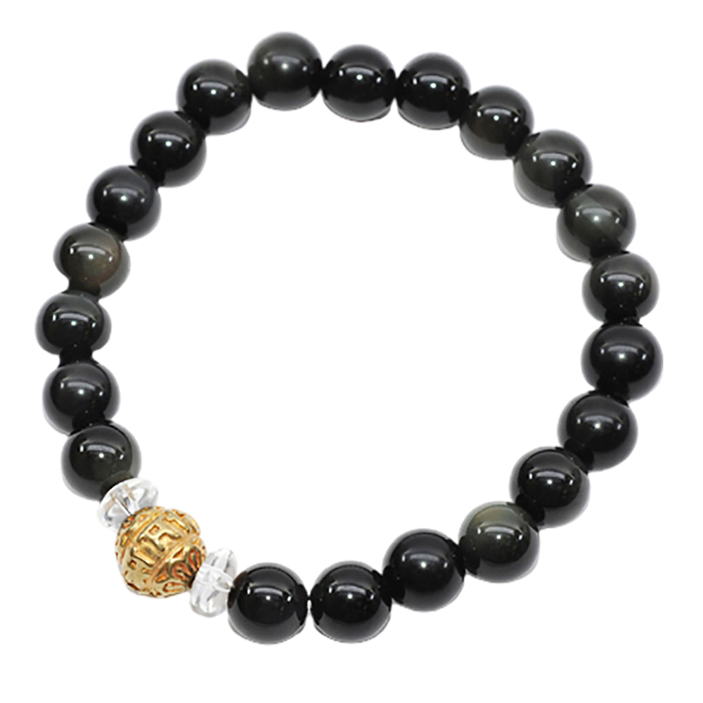 六字真言{銅}黑曜岩手珠8mm【十方】130247