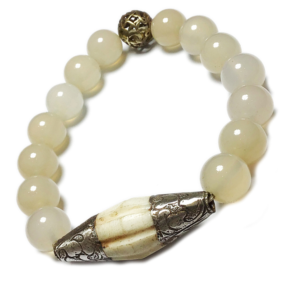 老硨磲&白玉髓手珠12mm【十方】129498