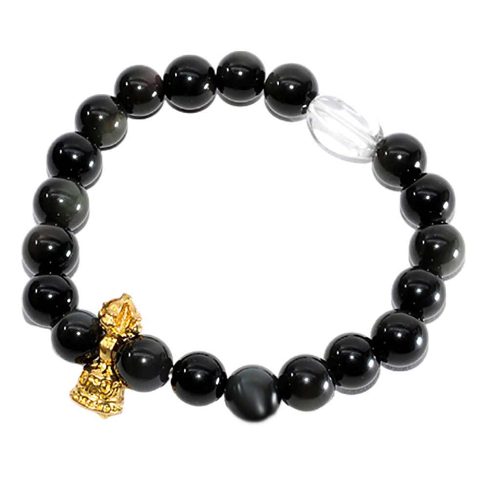 金剛鈴{銅鎏金}黑曜岩手珠8mm【十方】130251