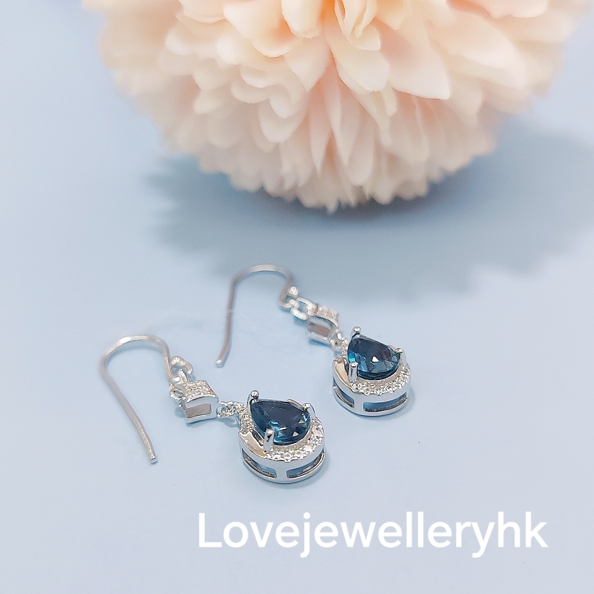 深藍色托柏石水滴型中長吊耳勾     GE005