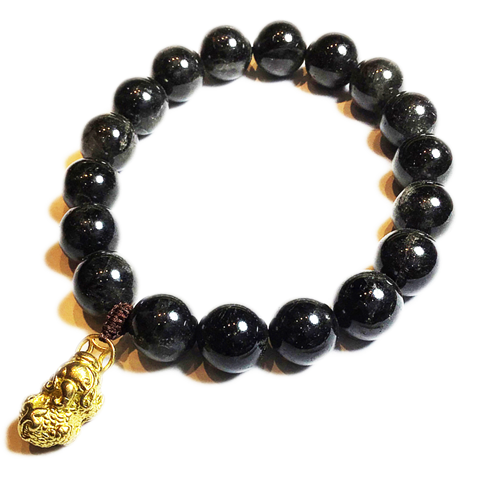 招財貔貅{銅}黑碧璽髮晶手鍊12mm【十方】132989