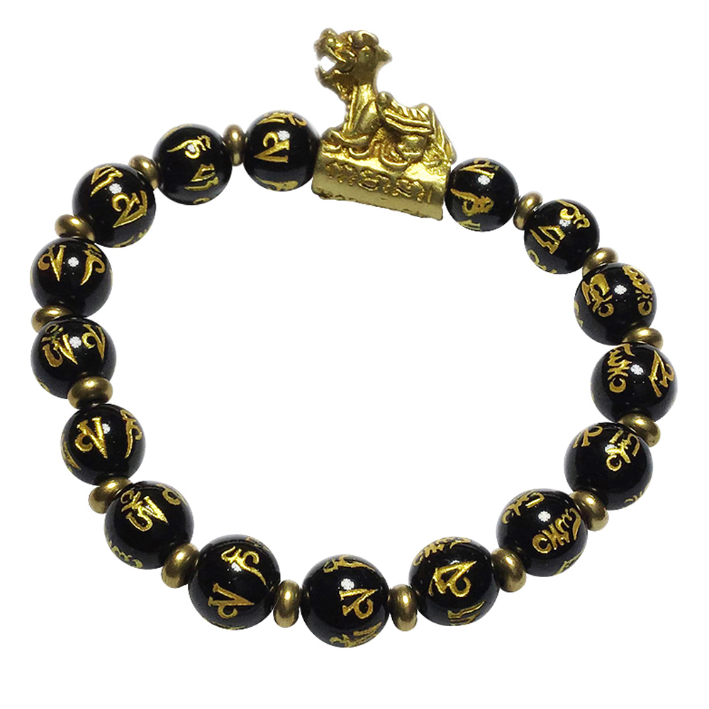 飛天貔貅&黑曜岩(六字真言)手珠8mm【十方】132828