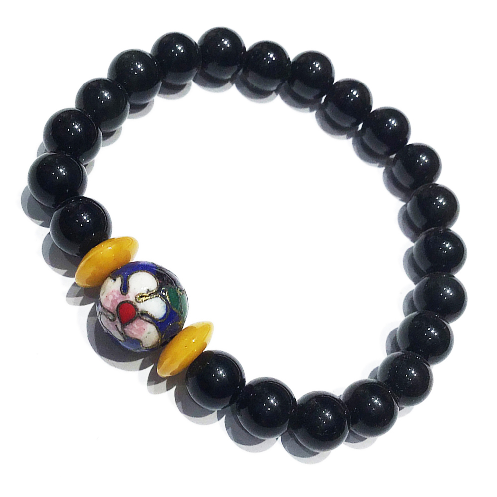 景泰藍+蜜納+黑曜岩手珠8mm【十方】133260