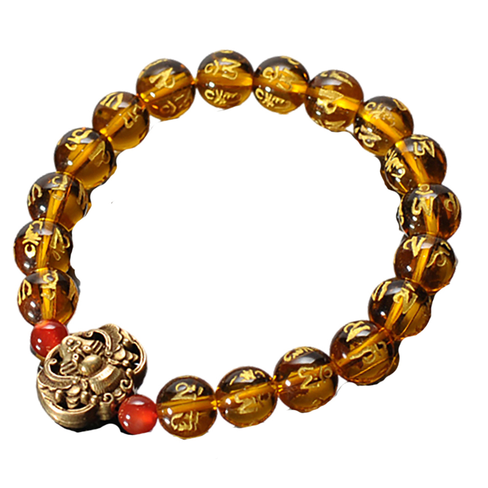 金福(蝙蝠)+六字真言黃晶手珠10mm【十方】133632