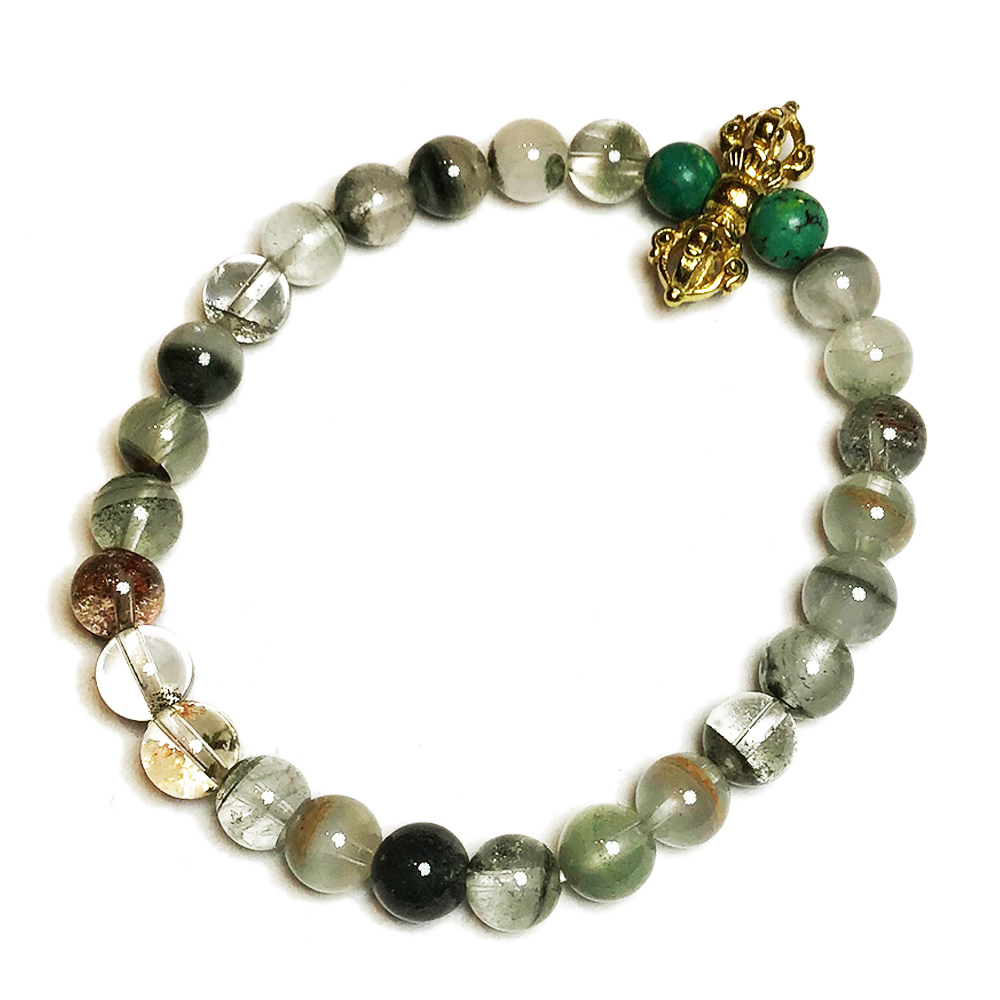  金剛杵(銅)+綠幽靈手珠6mm【十方】133606