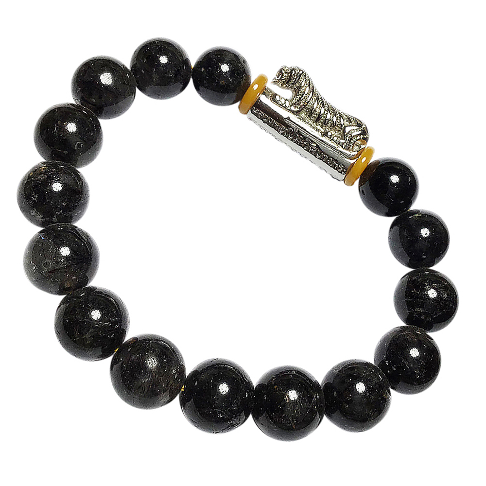 咬錢虎{鋼}黑碧璽髮晶手珠12mm【十方】133117