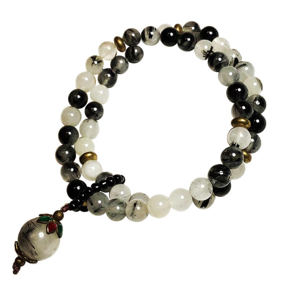 好運連環黑髮晶手珠6mm【十方】133415