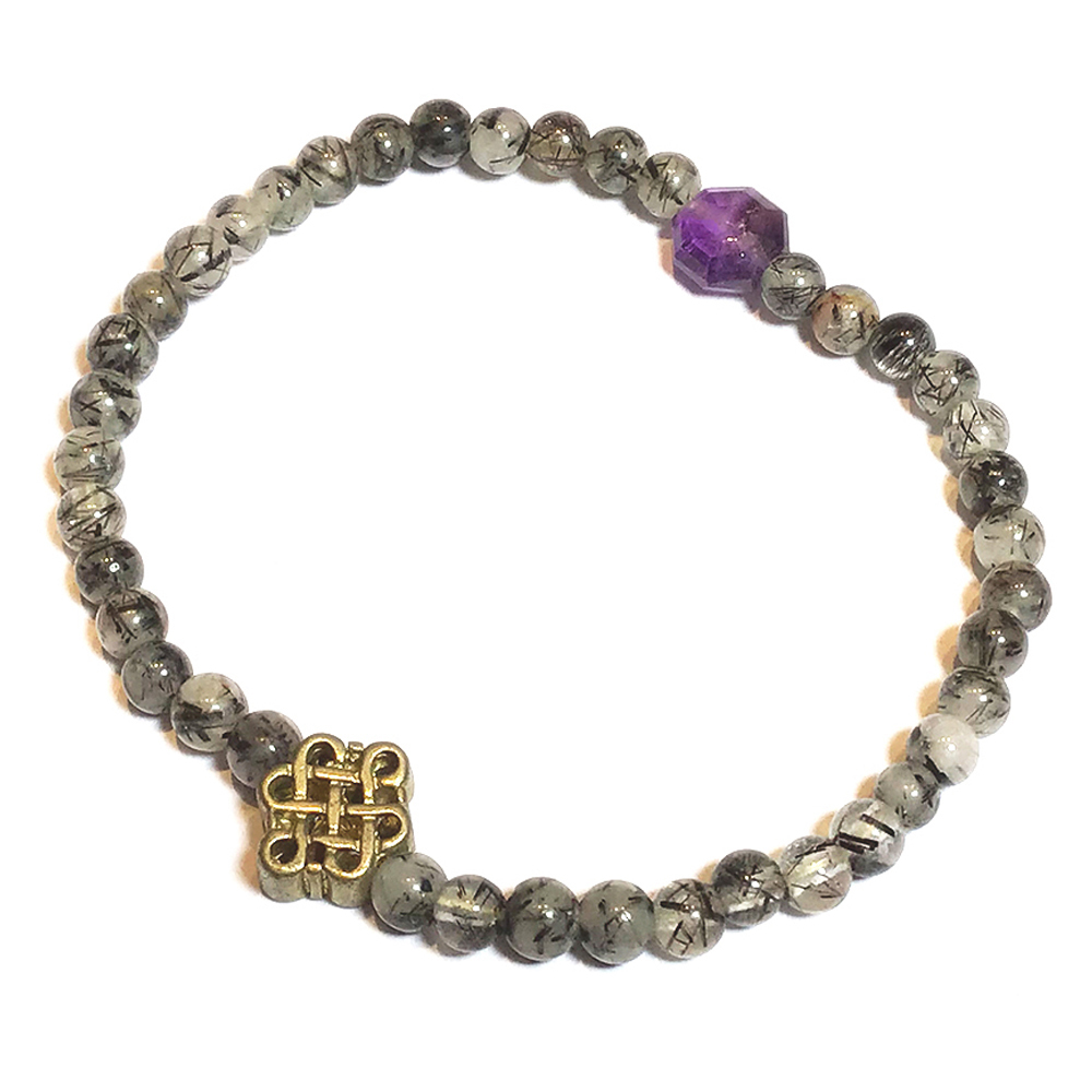  吉祥結+黑髮晶手珠5mm【十方】134373