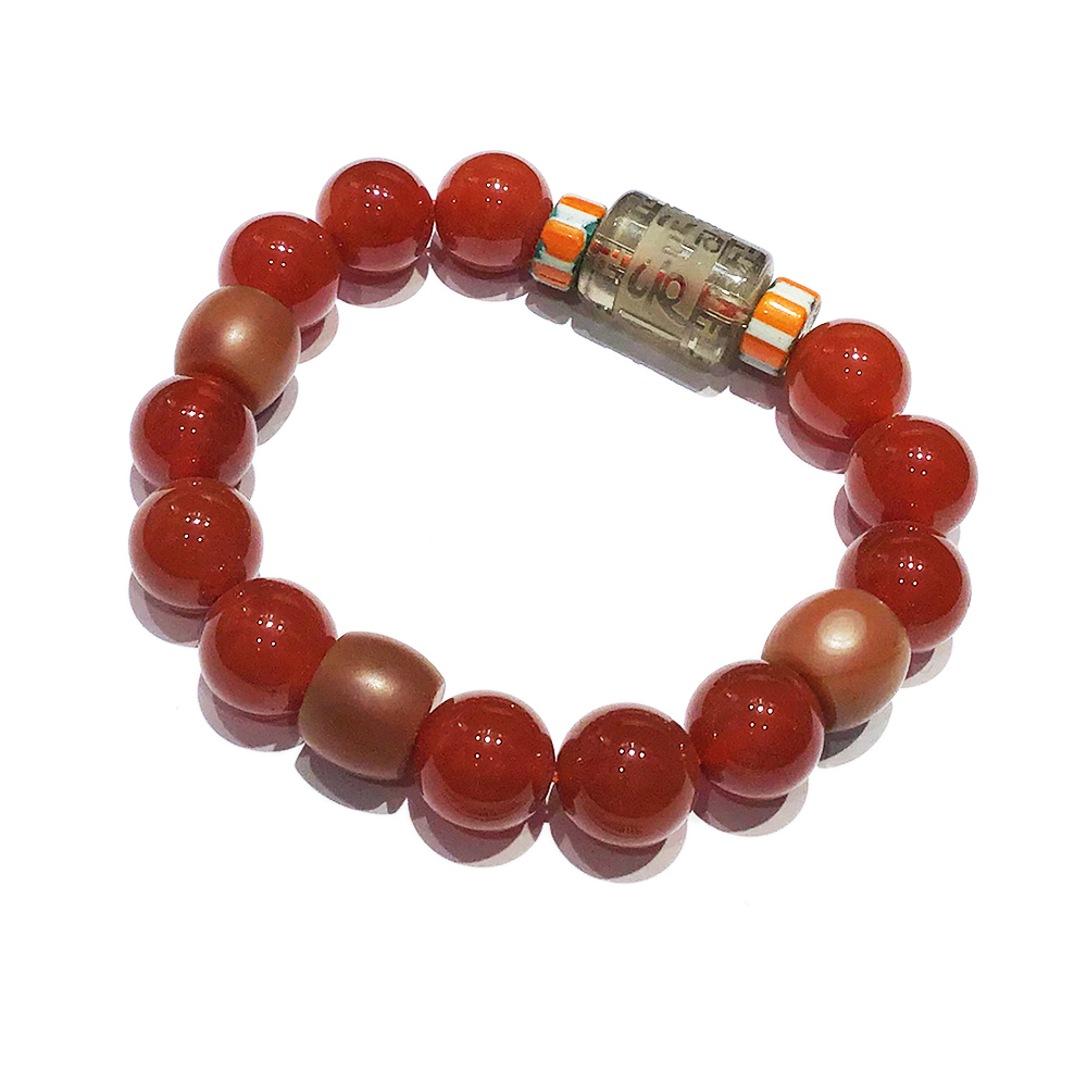 六字真言{茶晶}+紅玉髓手珠14mm【十方】135694