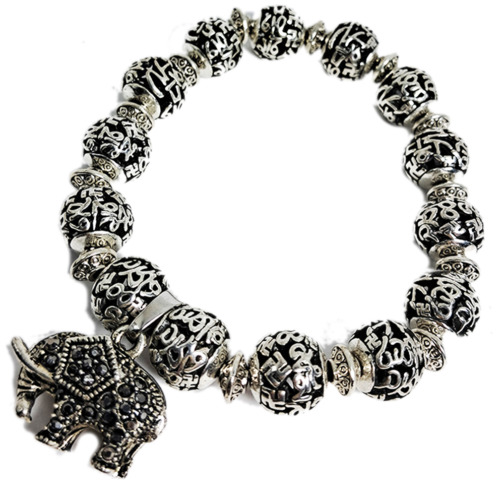 開運吉象(祥)咒語藏銀手珠10mm【十方】135609