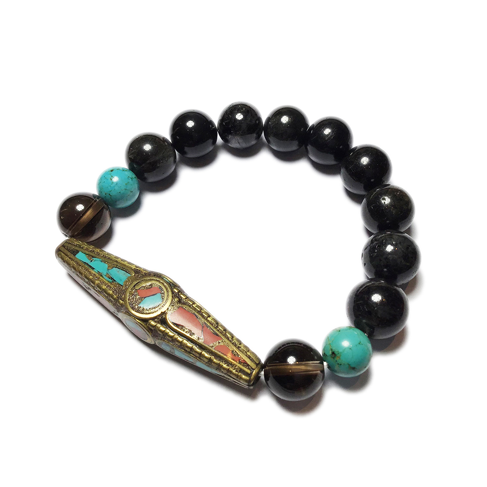 金剛杵{藏式銅珠}+黑碧璽髮晶手珠12mm【十方】135688