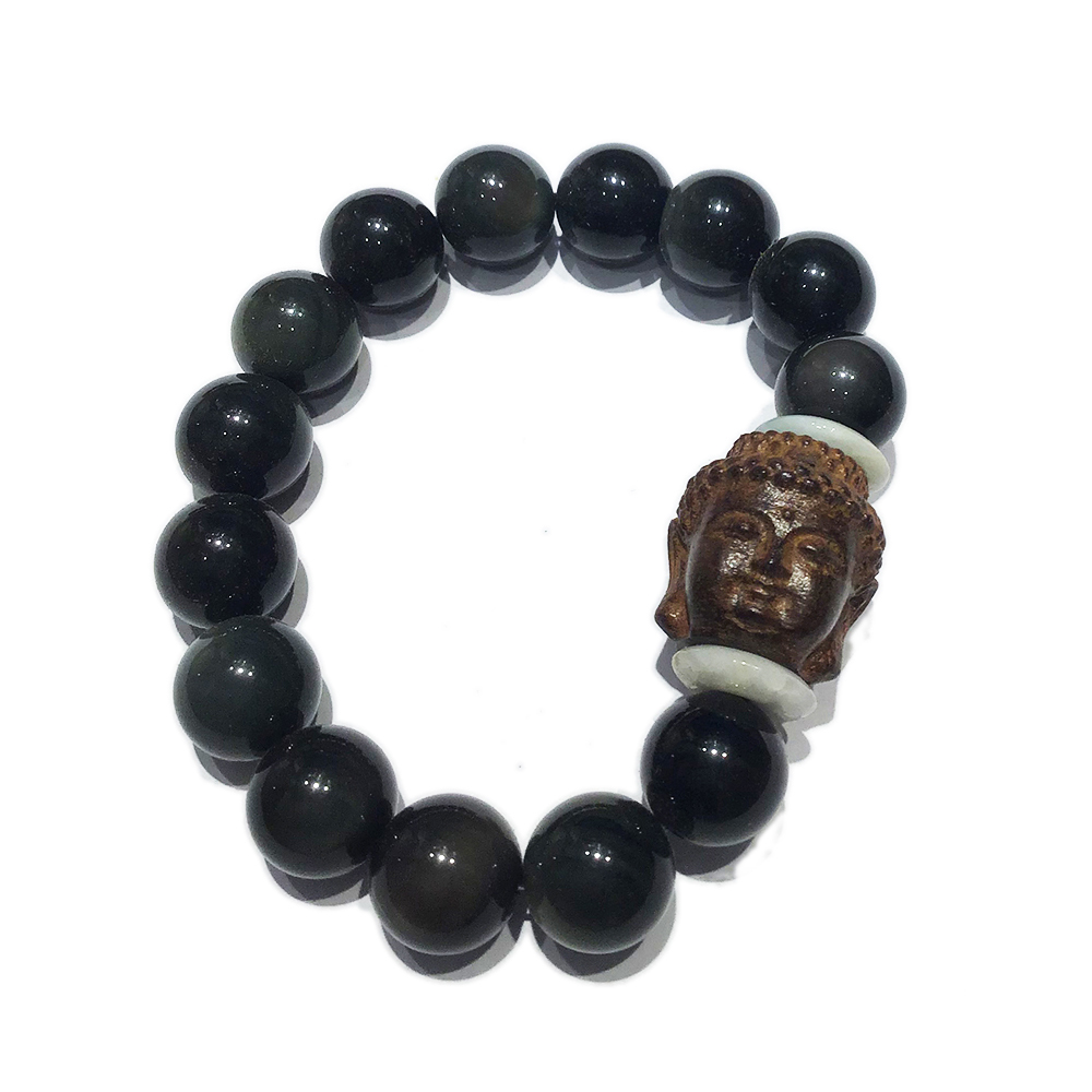 佛首{土沉木}+黑曜岩手珠12mm【十方】135998