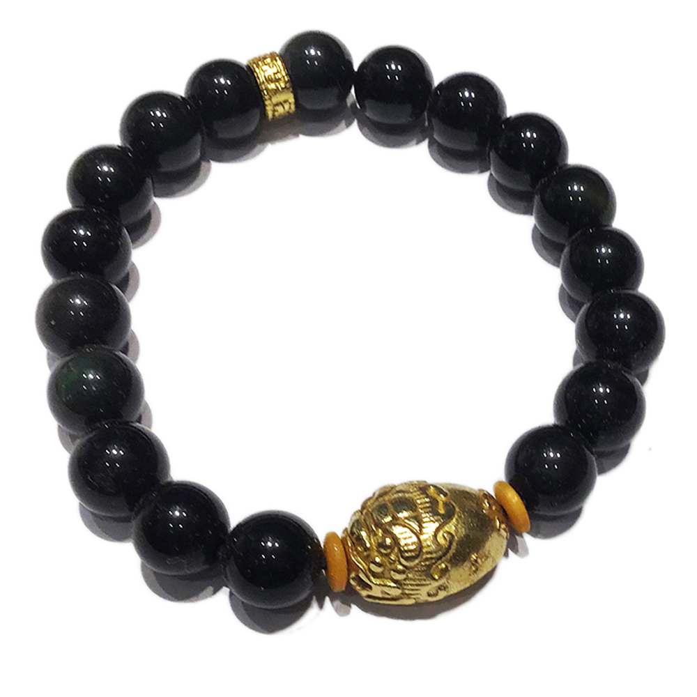 金龍龜{金銅}+黑曜岩手珠10mm【十方】136104