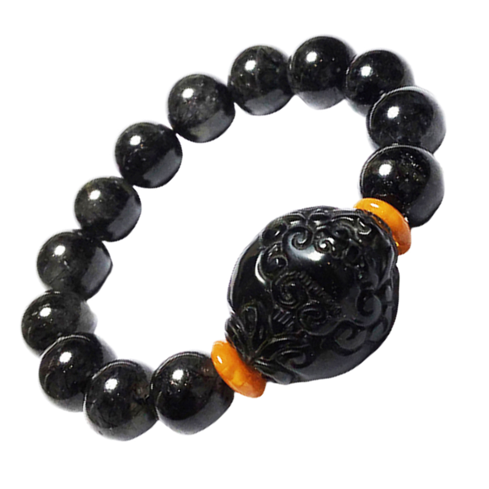 金錢龜+黑碧璽髮晶手珠12mm【十方】136596