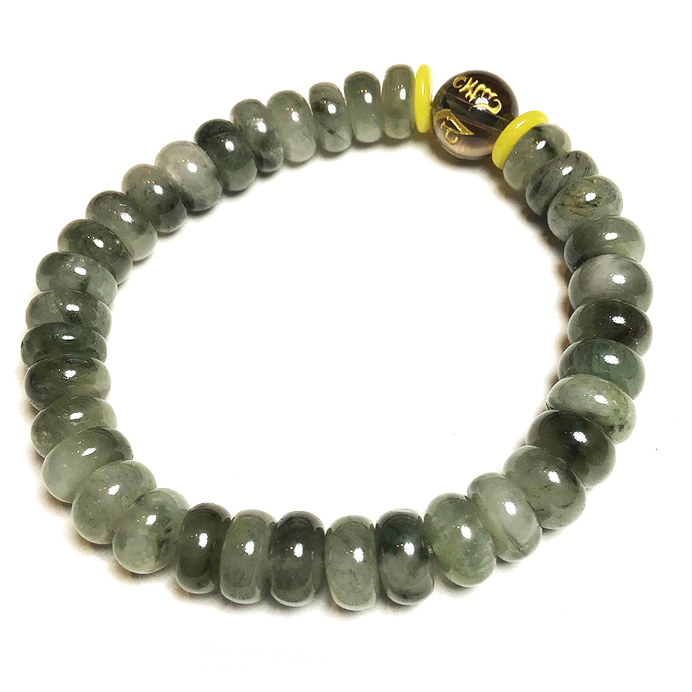 六字真言(茶晶) 綠髮晶 手珠8*5mm【十方】136964