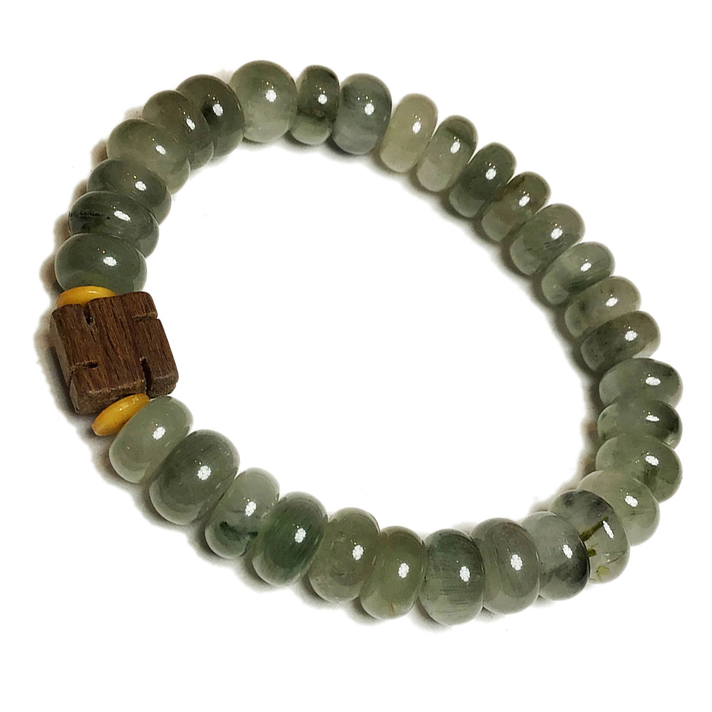 卍(黑檀) 綠髮晶 手珠8*5mm【十方】136961