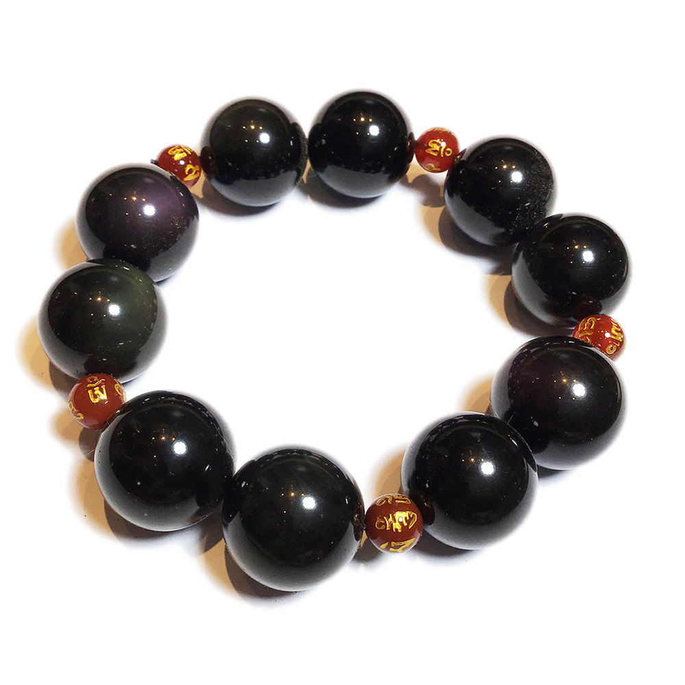 六字真言+黑曜岩手珠20mm【十方】137554