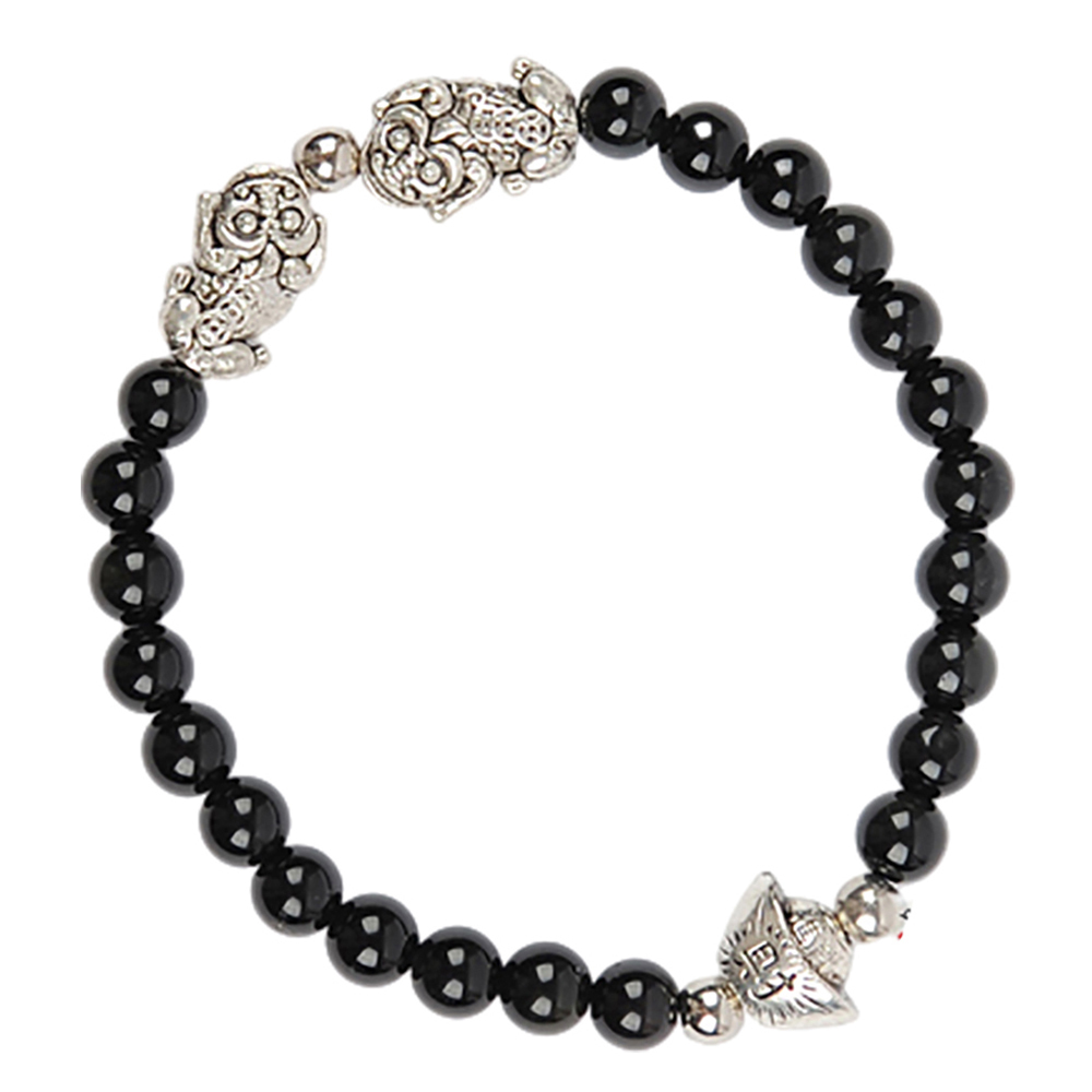 咬錢蟾蜍+黑曜岩手珠6mm【十方】139076