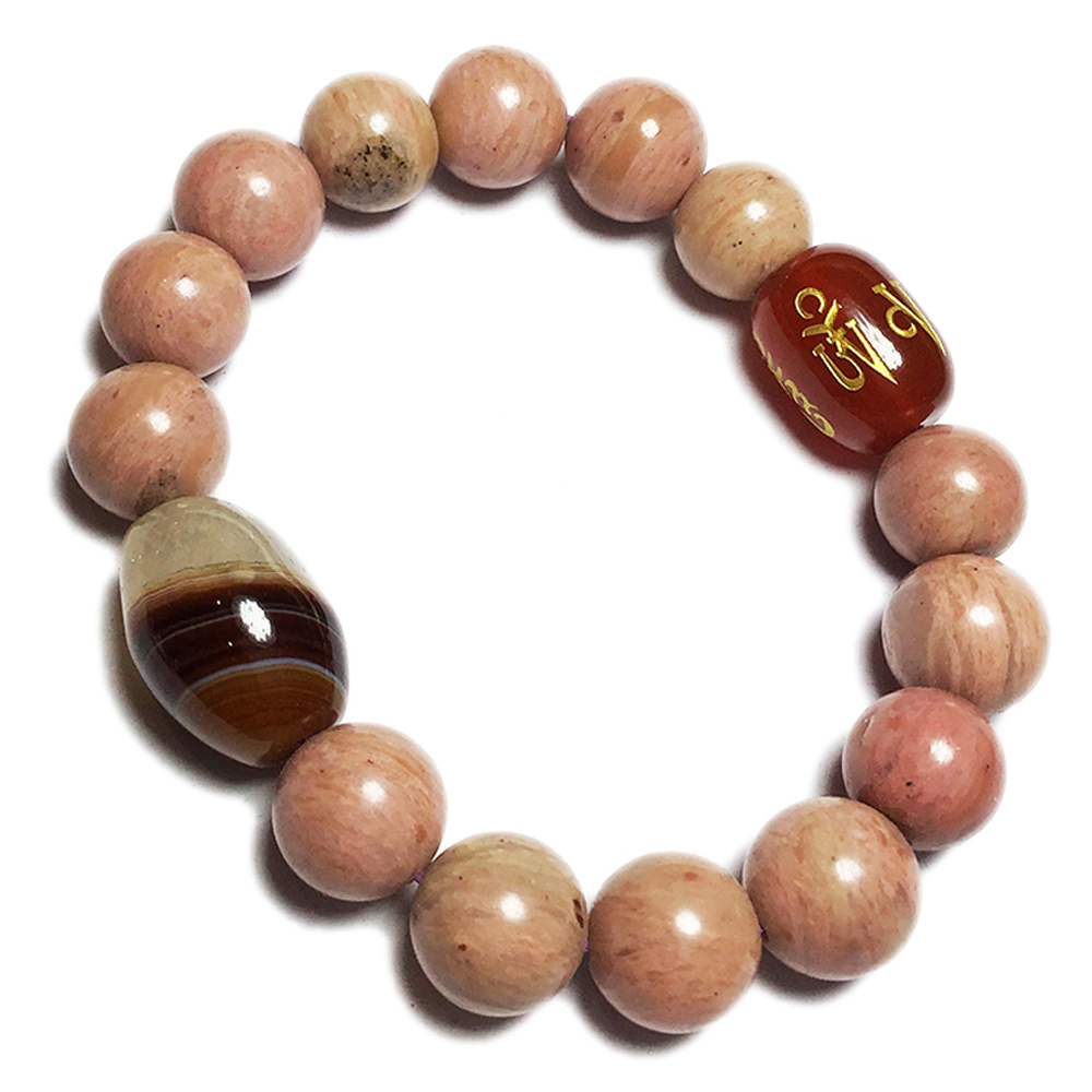 六字真言+玫瑰石手珠 12mm【十方】138910