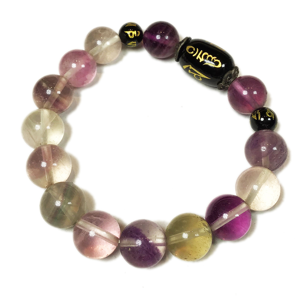 六字真言{黑玉髓}+七彩螢石手珠12mm【十方】139322