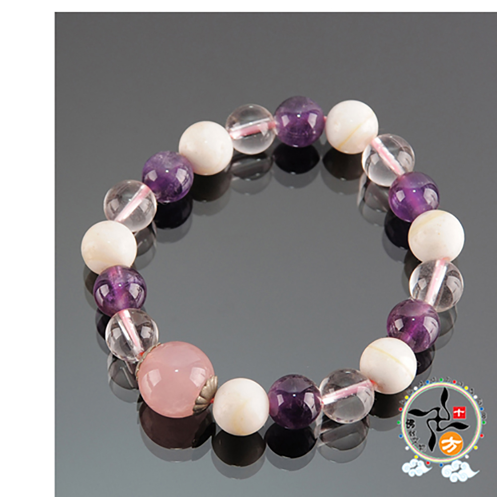 粉晶紫晶硨磲水晶手珠10mm【十方】139445