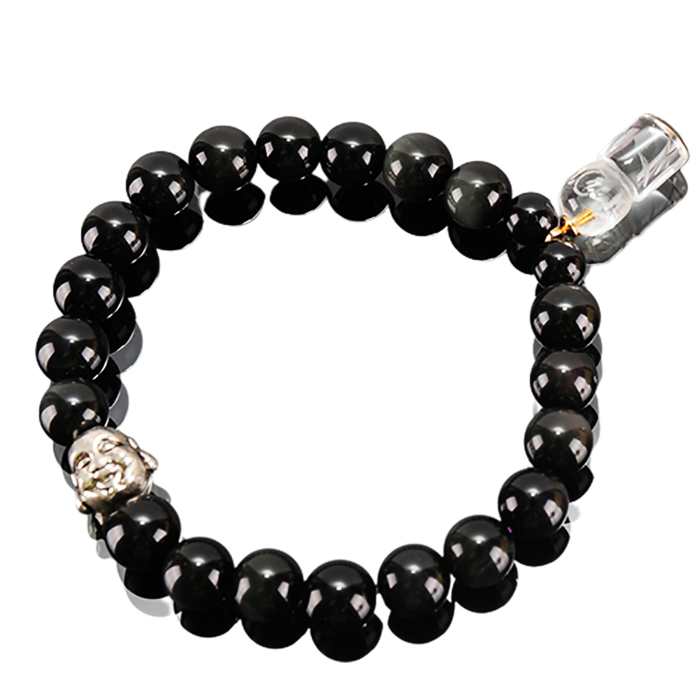 水晶(地藏) +黑曜岩手珠8mm【十方】140093