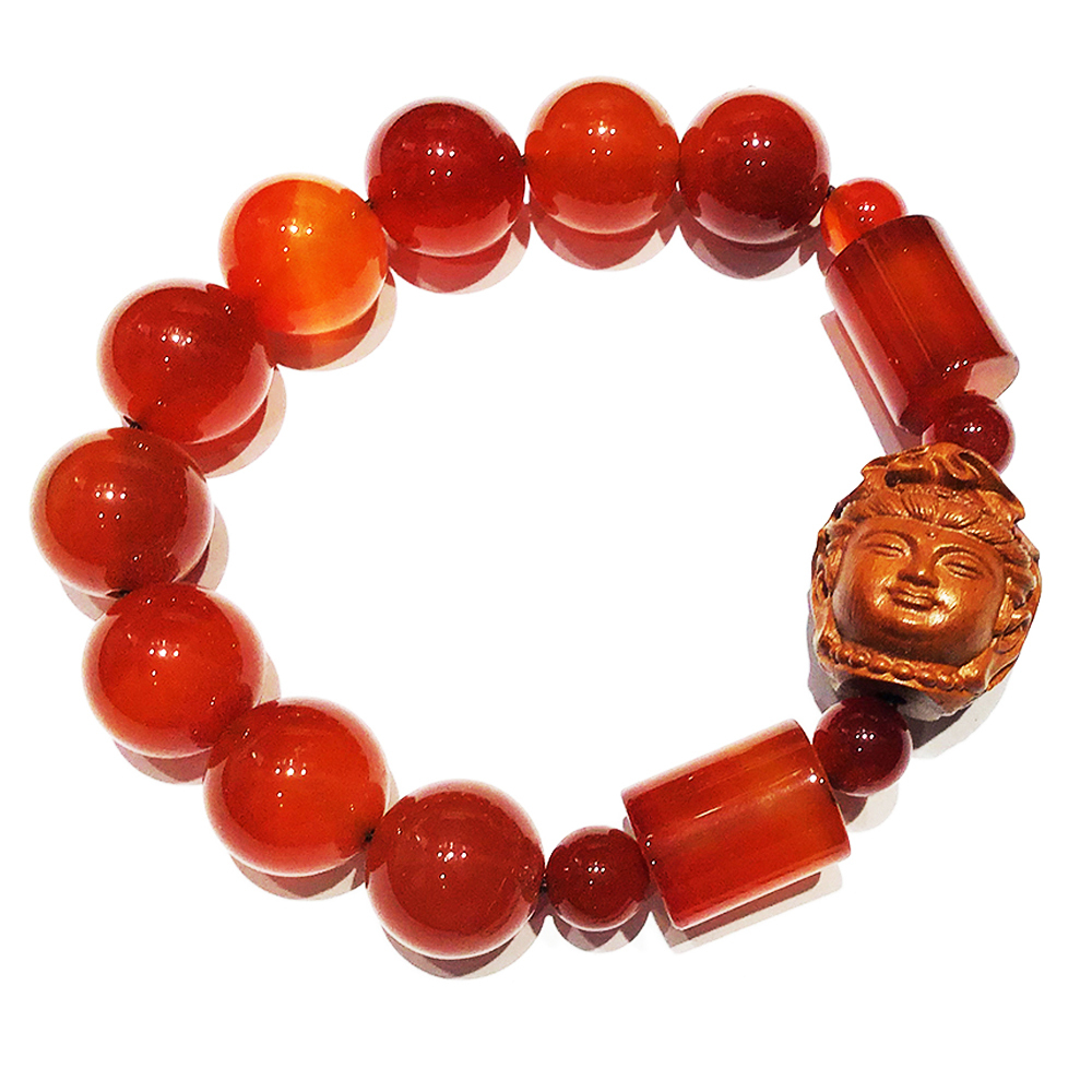 觀音(桃木)+紅玉髓手珠14mm【十方】140404