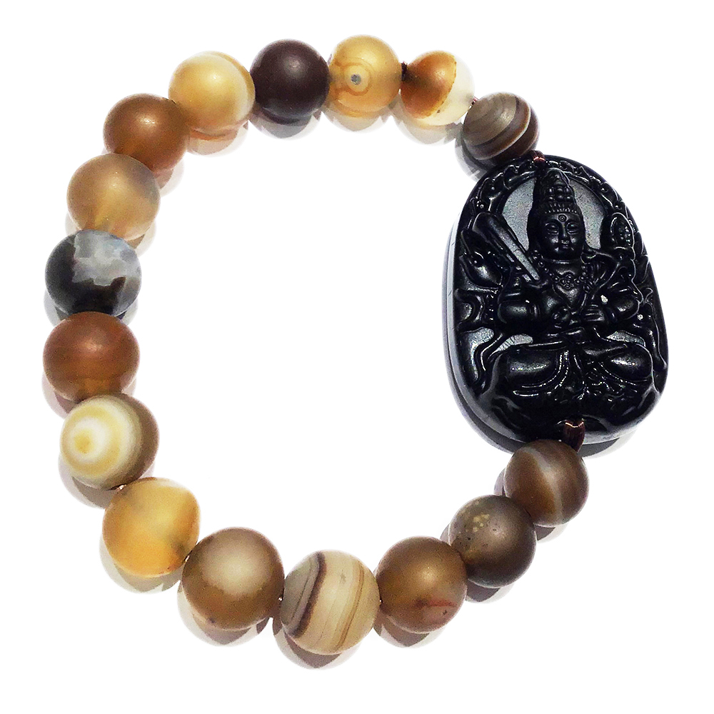 虛空藏菩薩黑曜岩+玉髓手珠【十方】140804