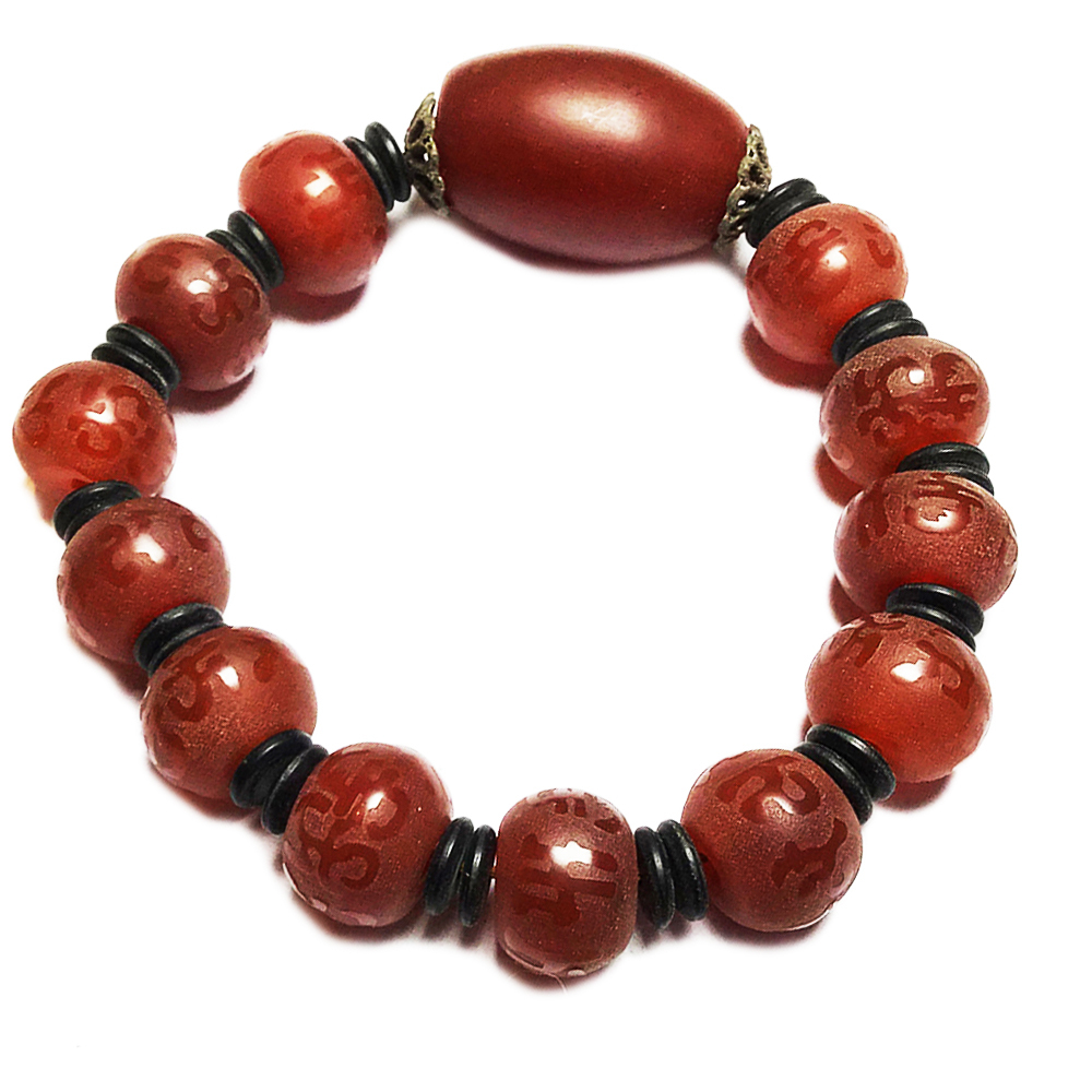 六字真言紅玉髓手珠14mm【十方】140603