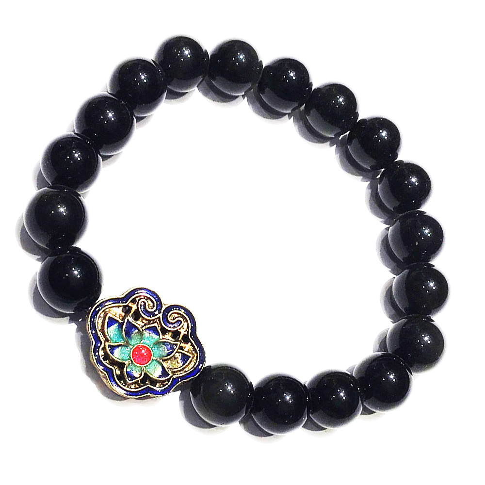 蓮花如意{琺瑯}黑曜岩手珠10mm【十方】140515