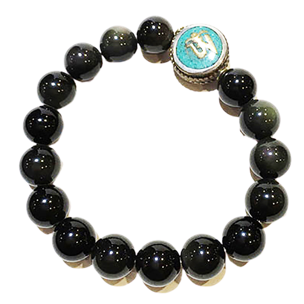 嗡+黑曜石手珠10mm【十方】142595