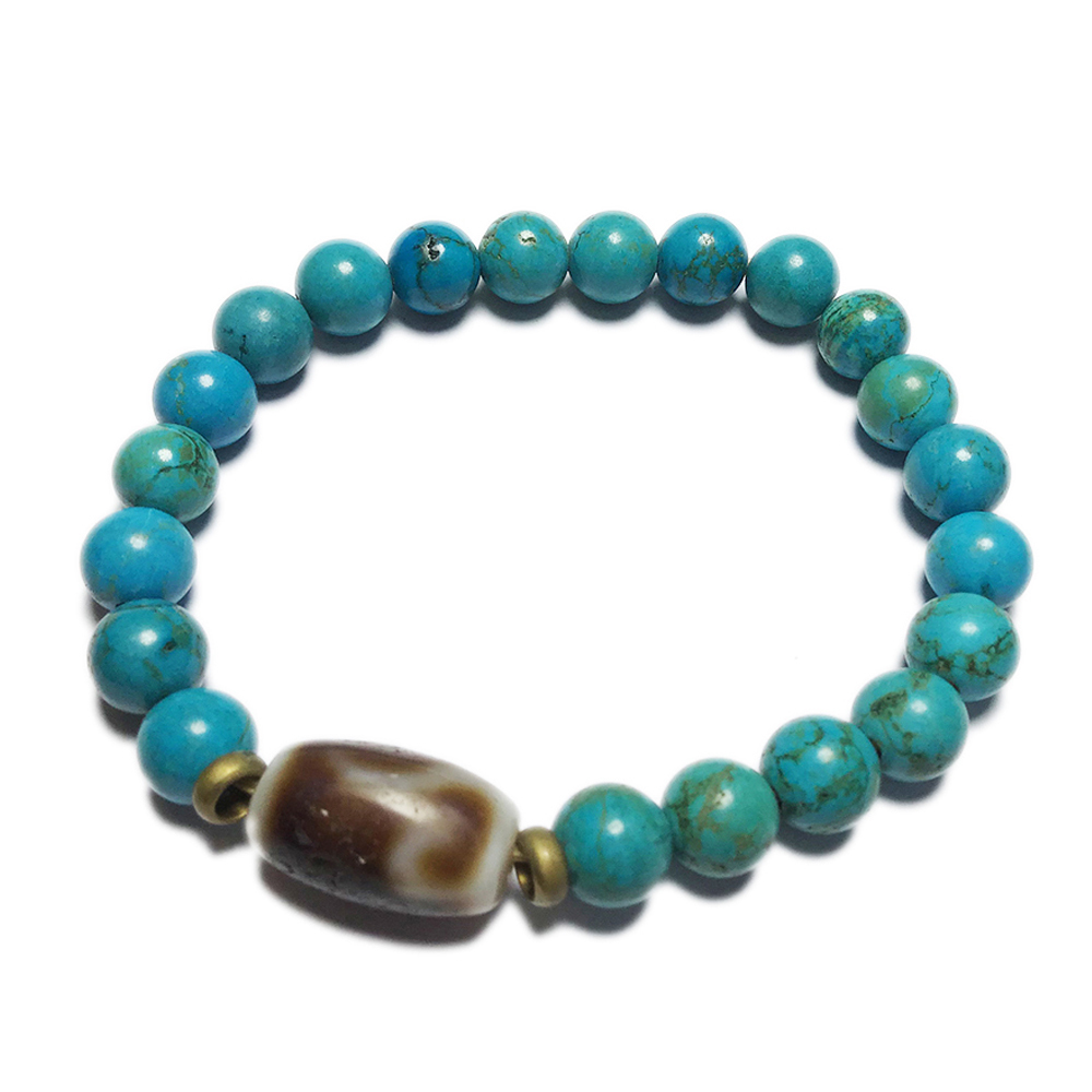 金錢勾天珠+綠松石手珠7 mm【十方】142389