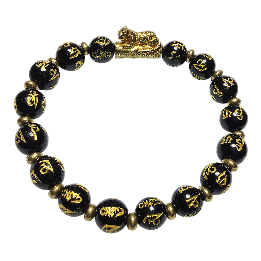 咬錢虎+六字真言黑曜石手珠6mm【十方】143166