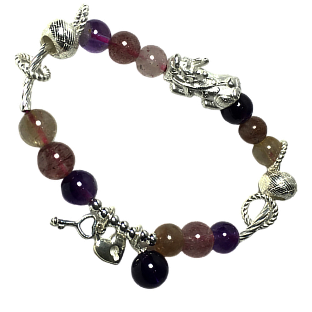 招財貔貅925銀+三彩水晶手珠8mm【十方】145030