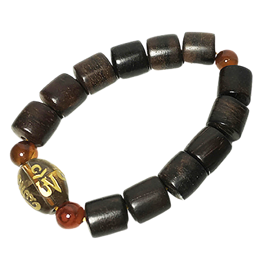 六字真言(茶晶)+紫檀木1.2*1.2cm手珠【十方】145283