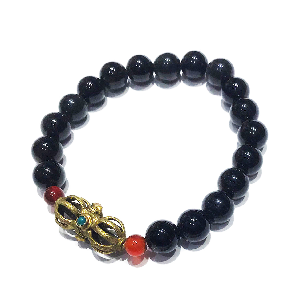 金剛杵 鎏金 黑曜岩手珠8mm【十方】145733