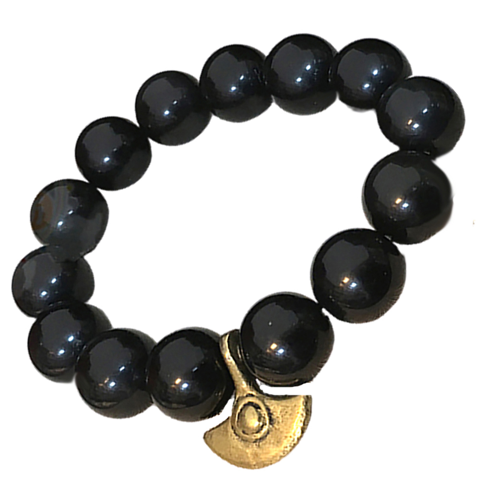 月斧  黑曜岩手珠 12mm【十方】145735