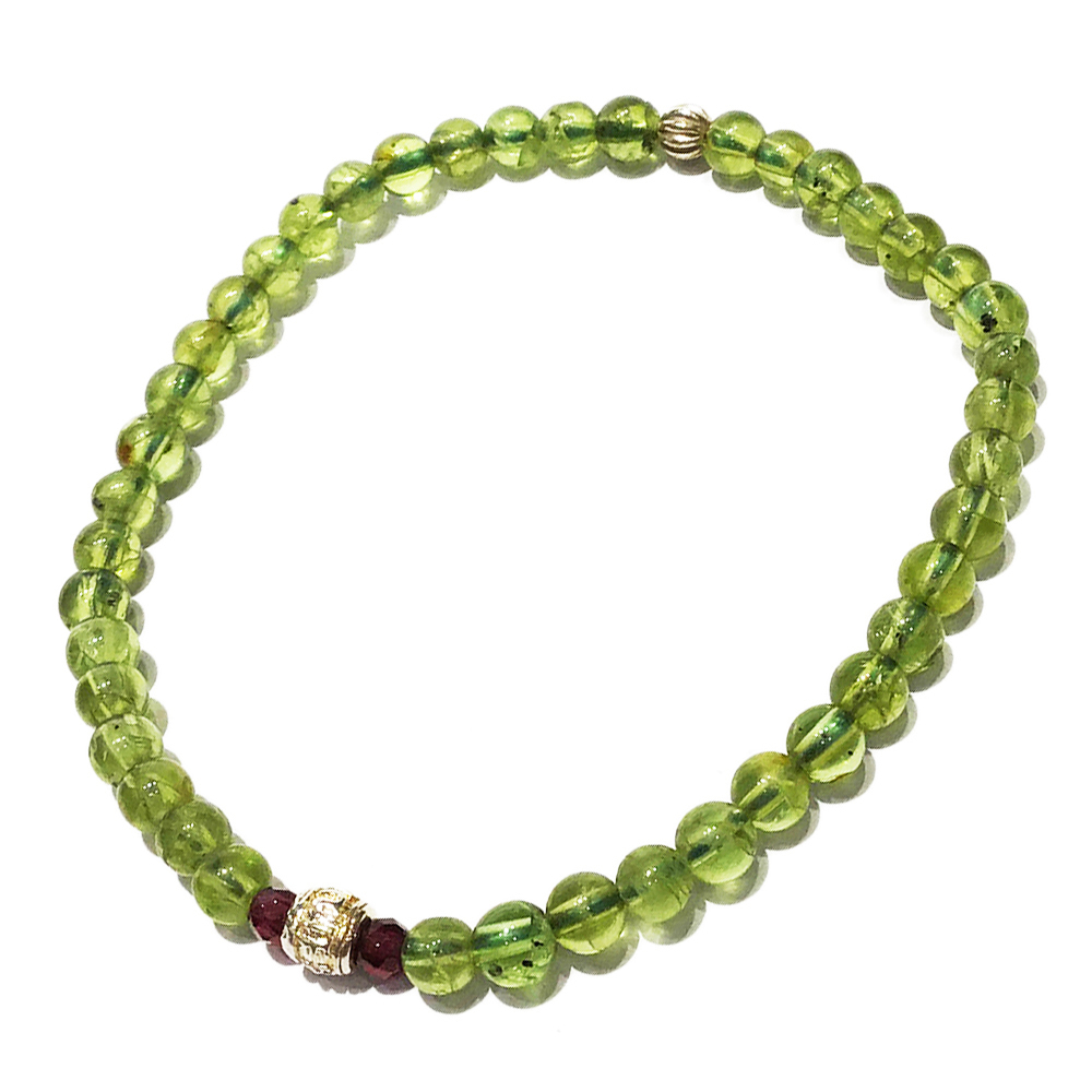 六字真言925純銀+橄欖石手珠4mm【十方】146120