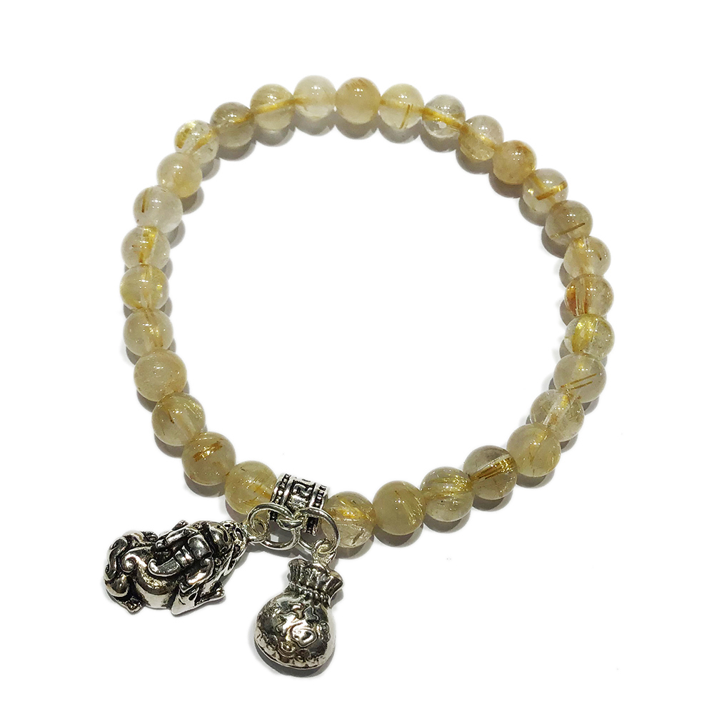 招財貔貅 錢袋轉經輪 925純銀+鈦晶手珠6mm【十方】146108