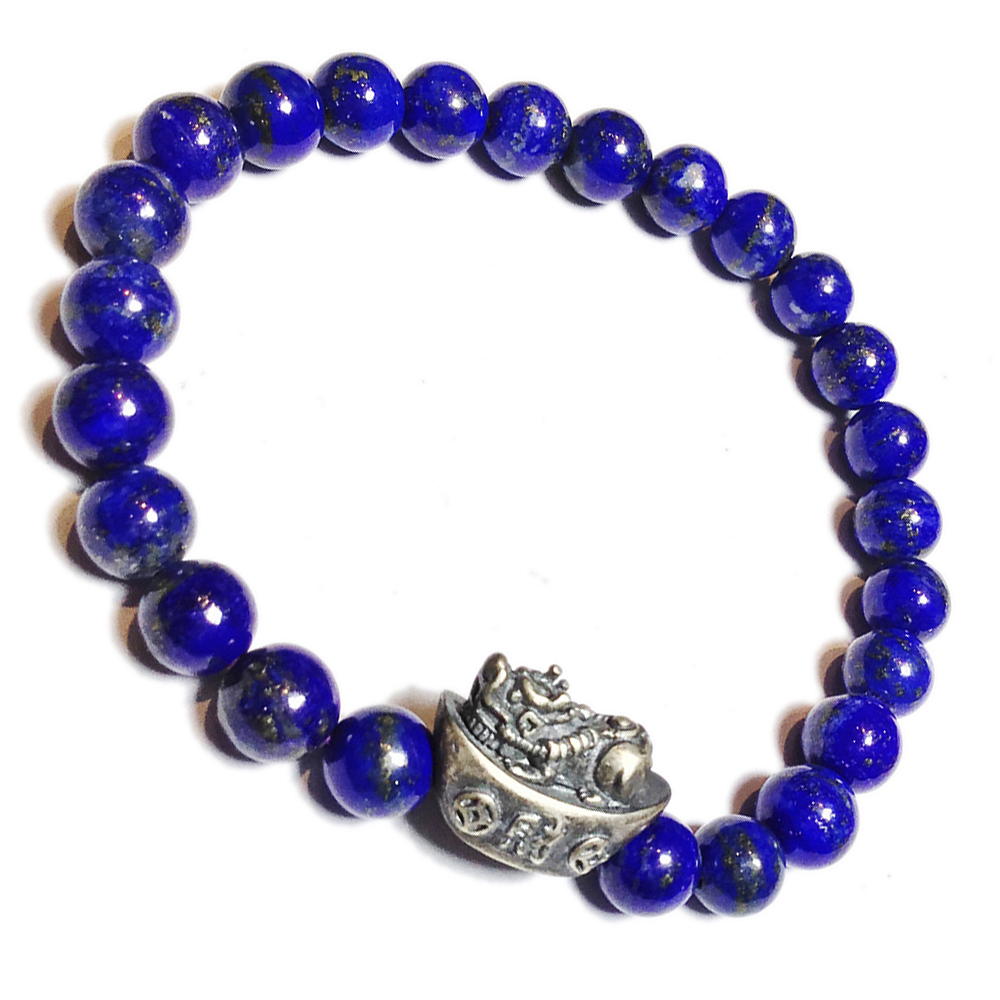 招財貔貅元寶925純銀+青金石手珠6mm【十方】146118