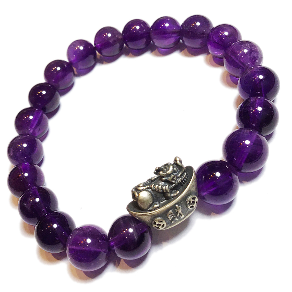 招財貔貅元寶 925純銀+紫晶手珠8mm【十方】146261