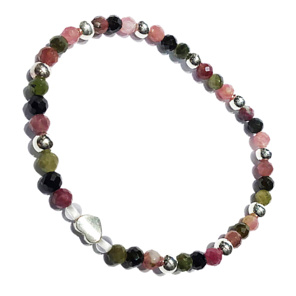 愛心925純銀+碧璽 鑽面 手珠4mm【十方】146746